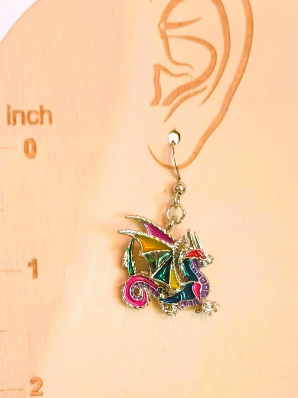 Bonsny Dragon Enamel Dangle Earrings Colorful 3D Silver Tone Wire Drop Jewelry